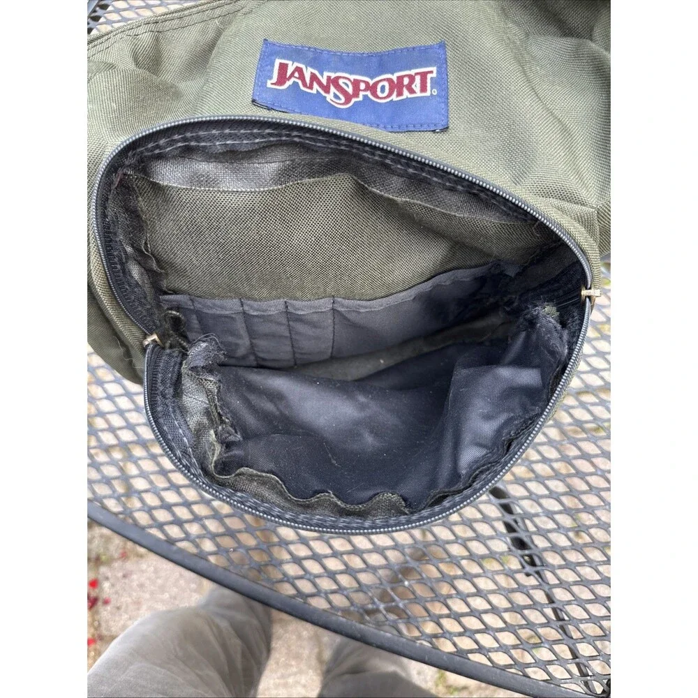 Vintage Jansport Suede Leather Bottom Backpack Green Classic School USA 90s
